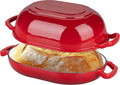 VORRINGARD Enameled Cast Iron Sourdough Bread Oven, Dutch Oven, Loaf Cast Iron Bread Pan for Homemade Bread Baking, Meatloaf Pan with Lid, 7QT, Red