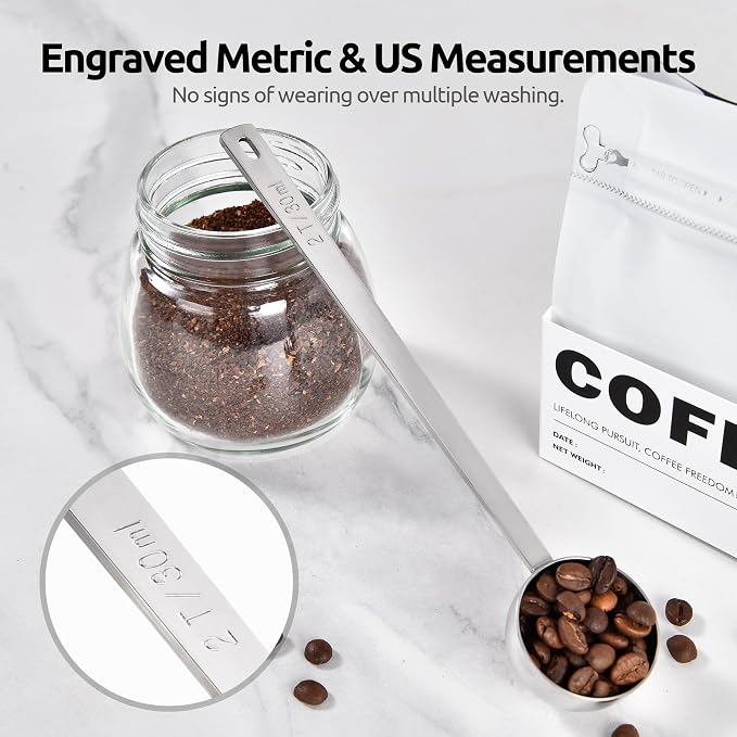 U-Taste Coffee Scoop 2 Tablespoon: 18/8 Stainless Steel Measuring Scooper for Ground Coffee, Bean, Powder, Espresso, 6.9in Long Handle Metal Meaure Spoon for Canister, Jar (2Tbsp/30ml, Silver) | 18/8 Stainless Steel Tablespoon Scoop, Long Metal Coffee ...