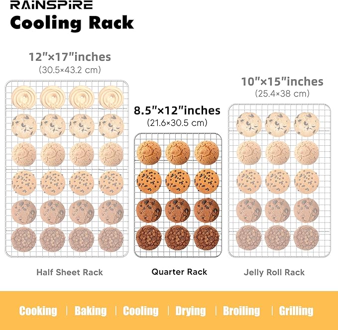 Cooling Rack Stainless Steel, Heavy Duty Cooling Racks for Cooking and Baking, Oven Safe Wire Rack for Cooking, Baking Rack for Oven Cooking Fits Quarter Sheet Pan, 8.5" x 12", 2-Pack