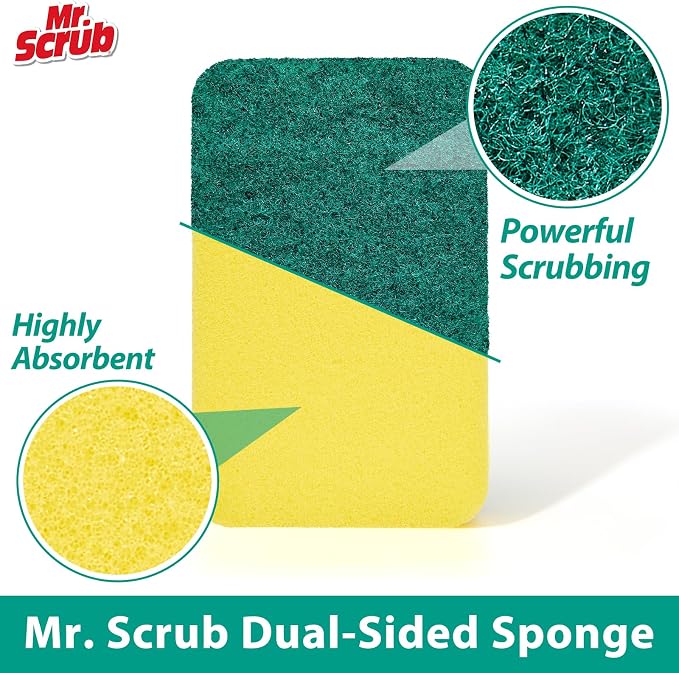 Mr. Scrub Sponges Kitchen Scrub Dish Sponge Scouring Pad, 24 Pack Cleaning Brush Scrubber Supplies for Soap, Dishwashing Dinnerware Sets Pan Pot Towels Cloth Rags Holder Glass Dishwasher Sink Bathroom