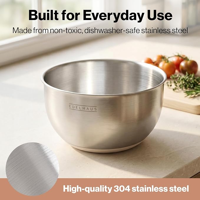 Salad Spinner Stainless Steel - Lettuce Fruit Vegetable Washer | 5.3Qt BPA-Free, Stop Button, Crank Handle & Drain Spout - Kitchen Colander Produce Cleaner, Non-Slip, Dishwasher Safe