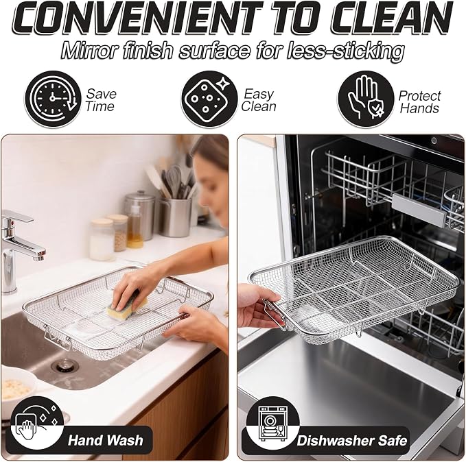 P&P CHEF 11.8 Inch Air Fryer Basket for Oven, Air Fryer Rack, 1 Piece | Food-grade Stainless Steel Air Fryer Accessories for Frying Cooking Baking Roasting, Ideal for Fried Food, Dishwasher Safe