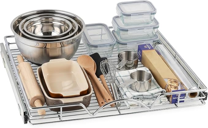 HOLDN’ STORAGE Pull Out Cabinet Organizer, Heavy Duty Caddy w/Lifetime Limited Warranty -20”W x 21”D - Requires At Least 21-1/4” Cabinet Opening, Steel Metal Cabinet Drawers Slide Out, Chrome | Heavy-Duty Caddy, Lifetime Limited Warranty, Steel Metal C...