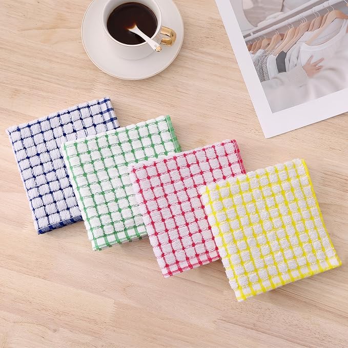 Kitinjoy Cotton 12 Pack Terry Kitchen Dish Cloths, Red | 12 x 12 Inches Super Soft and Absorbent Dish Rags, Quick Drying Dish towels for Washing Dishes