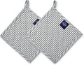 Encasa XO Pot Holders, Quilted Kitchen Hot Pads 8"x8" Ticking Black | 100% Eco-Friendly Cotton | Thick Cotton Padding Insulation | Convenient Hanging Loop | Set of 2