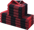 Homaxy Kitchen Towels and Dishcloths Set, Set of 8, Black & Red | Bulk Cotton Waffle Weave Check Plaid Kitchen Towels, Super Soft and Absorbent Dish Cloths, 12 x 12 and 13 x 28 Inches