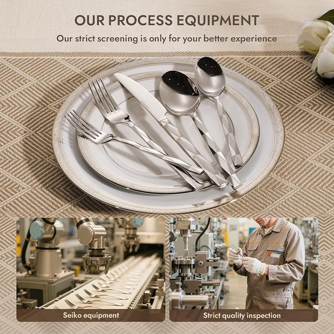 40 Piece 18/10 Silverware Set, Stainless Steel Flatware Cutlery set for 8 | KINGSTONE Luxury Silverware with Diamond Cut Pattern, Mirror Polished Utensils for Kitchen, Wedding, Party, Dishwasher Safe