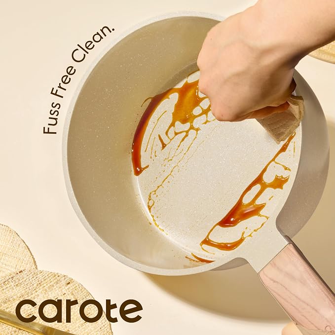 CAROTE Ceramic Nonstick 1.5Qt & 2.5Qt Sauce Pan Sets with Lid | Kitchen Non Toxic Cookware Set with Stay-cool Handle, All Stovetops Compatible, PFOA Free