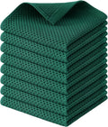 Kitinjoy 100% Cotton Waffle 8-Pack Kitchen Towels, 12" x 12", Dark Green | Ultra Absorbent, Super Soft, lightweight, Quick Drying Dish Rags for Washing Dishes