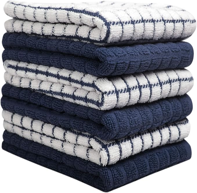 Bumble Kitchen Towels (6-Pack), 16"x28", 100% Cotton Dish Towels - Navy | 380 GSM | Soft kitchen hand towels , Highly Absorbent & Durable Dish Towels for kitchen with Hanging Loop