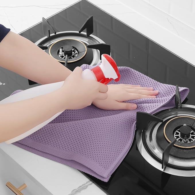 Homaxy 100% Cotton Waffle Weave Kitchen Dish Towels 4-Pack, Lavender | 13 x 28 Inches, Ultra Soft Absorbent Dish Towels, Quick Drying Cleaning Towels