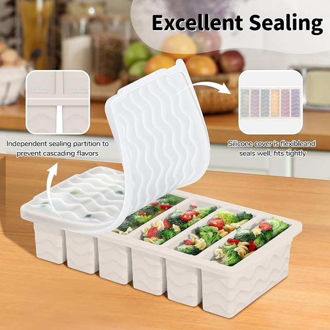 3-Pack Silicone Freezer Trays with Lid, Soup Freezer Container Molds | 2 Large 2-Cup, 4 Medium 1-Cup, 6 Small 1/2-Cup, BPA Free, Ice Cube Tray for Soup, Stews, Sauces, Meal Prep, Broth, Leftovers
