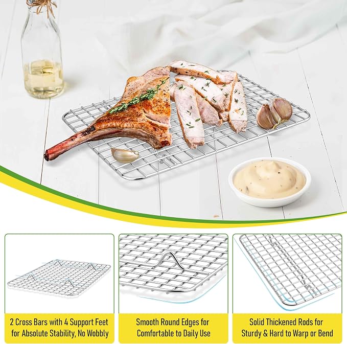 Homikit 9.75"x7.5" Stainless Steel Cooling Rack Set Fit 10x8 Inch Sheet Pan | 2 Pack Small Baking Wire Racks, Oven Bacon Rack for Cookie Bread Pizza, Metal Grilling Grids, Rust Free, Dishwasher Safe
