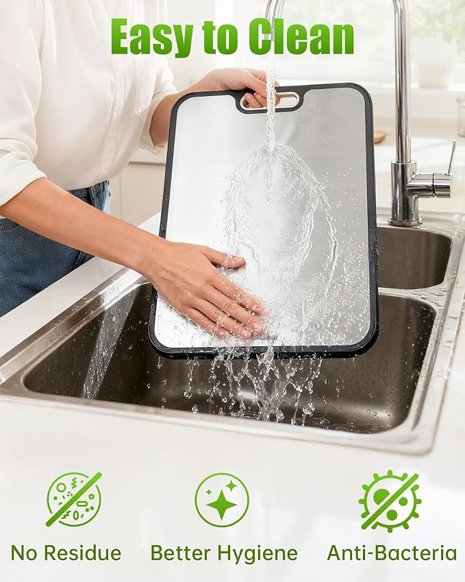 Titanium Cutting Board for Kitchen, Food Grade Titanium Cutting Boards 2 in 1 Double Sides, Non Slip Cutting Mat 16" x 11"