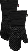 All-Clad Premium Ogee Silicone Printed Oven Mitt: Heat Resistant to 500 Degrees - 100% Cotton and Silicone, 14"x7" Oven Mitt for Kitchen and Barbeque, 2-Pack, Black