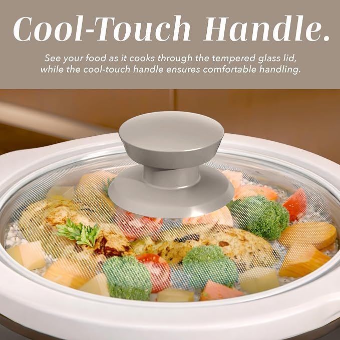 COOK WITH COLOR 2QT Mini Electric Round Slow Cooker - Adjustable Settings, Removable Stoneware Pot, Tempered Glass Lid, Dishwasher Safe, Cool-Touch Side Handles, Sand