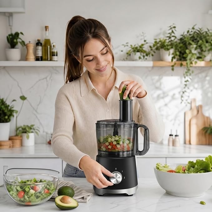 Electric Food Processor 10.5 Cup, Multi-Function Vegetable Chopper with French Fry Slicer, Dough Mixer, Easy to Clean, Secure Design, Stainless Steel, for Vegetables, Smoothie, Fruit