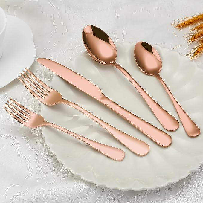 Rose Gold Silverware Set for 4, Flatware Cutlery Set 20 Piece | Premium Stainless Steel Tableware Set, Include Knife Fork and Spoon, Mirror Polished, Ready for Any Dinner or Weddings