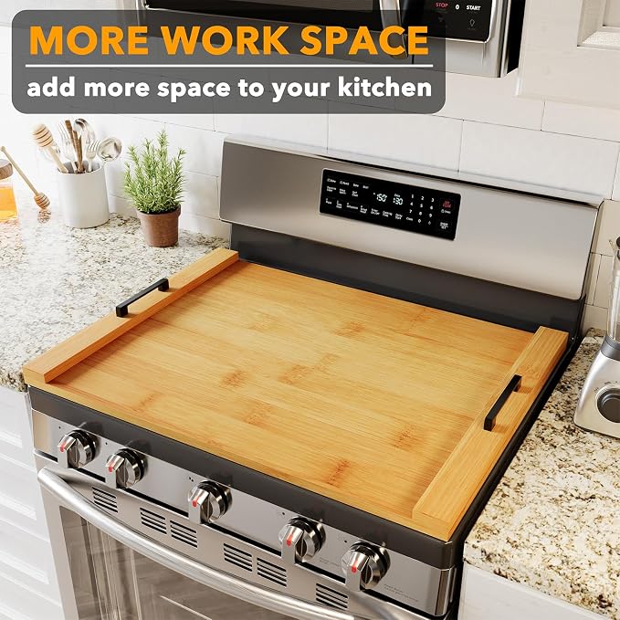 SpaceAid Noodle Board Stove Kitchen Cover with Handles, Top Covers for Gas Burners and Electric Stove, Oven Decor Accessories Wood Tray for Countertop, Natural Bamboo