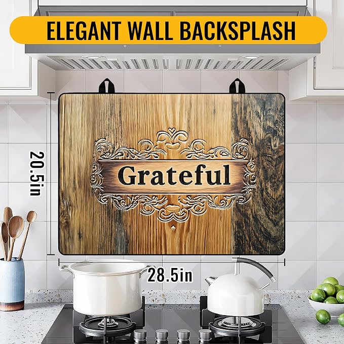 NYZE Electric Stove Top Cover, Cooktop Protector for Extra Counter Space, Heat Resistant & Non-Slip Kitchen Mat - Rustic Wood Grateful, 28" x 20"