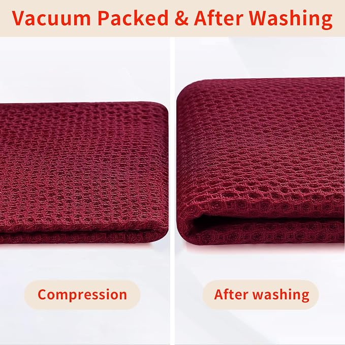 Homaxy 100% Cotton Waffle Weave Kitchen Dish Towels 4-Pack, Magenta | 13 x 28 Inches, Ultra Soft Absorbent Dish Towels, Quick Drying Cleaning Towels