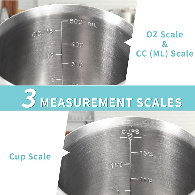 Newness 2-Pack Stainless Steel Measuring Cups Set, Metal Measuring Cup | (3 Marking Including Cup/ML/Oz Scale)(2 & 3 Cup) Metal Measuring Cup with Handle For Prepping, Baking and Cooking, Dishwasher