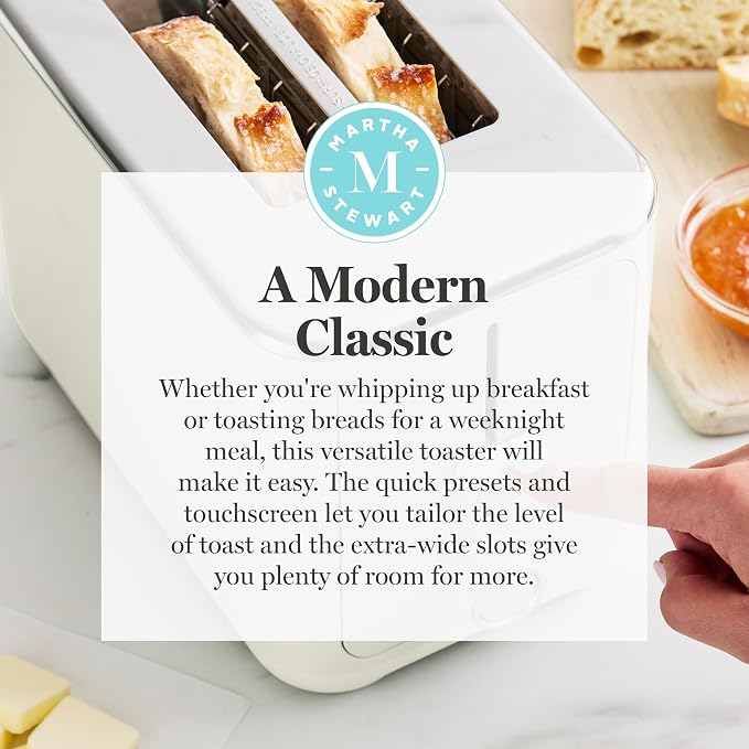 Martha Stewart 2-Slice Toaster, 3 Presets & 10 Shade Settings, Linen Cream | Gluten-Free, Bagels, Extra-Wide Self Centering Slots, Waffles & Artisan Bread, Shade Memory, Cord Wrap & Removable Crumb Tray