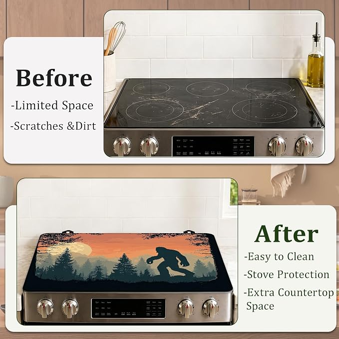 Big Foot Stove Top Covers for Electric Stove,Sunset Forest Electric Gas Stove Pad Heat Resistant Range Cooktop Protector for Home Decor Kitchen 28.5"x20.5"