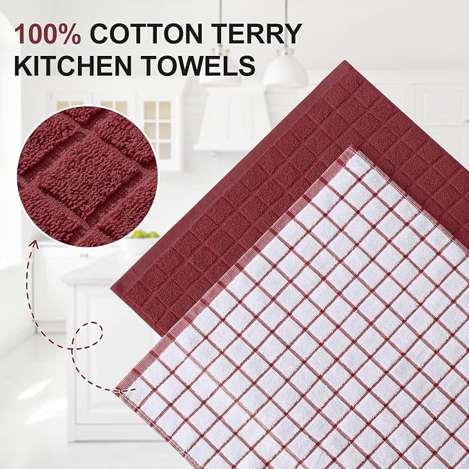 Homaxy Large Premium Cotton Kitchen Towels 16"x 28", 4 Pack, Rust | Natural Ring Spun 390 GSM Dish Towels, Super Absorbent Terry Kitchen Hand Towels, Soft Tea Towels with Hanging Loop