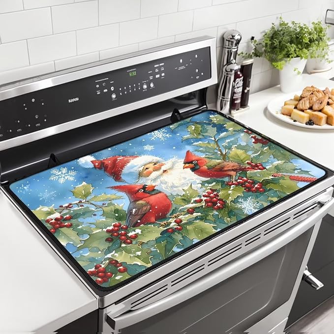Santa Claus Cardinal Extra Large Stove Top Cover for Electric, Ceramic Glass Electric Stove Top Cover, Range Protector for Gas Burners, Dish Drying Mat for Kitchen, Washable(30"x21")