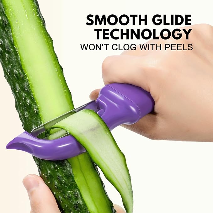 Rainspire Vegetable Peeler Potato Peelers for Kitchen, Sharp Stainless Steel Blades Veggie, Comfortable Handle Fruit Peeler, Carrot Peeler Apple Peeler Dishwasher Safe (2, Purple)
