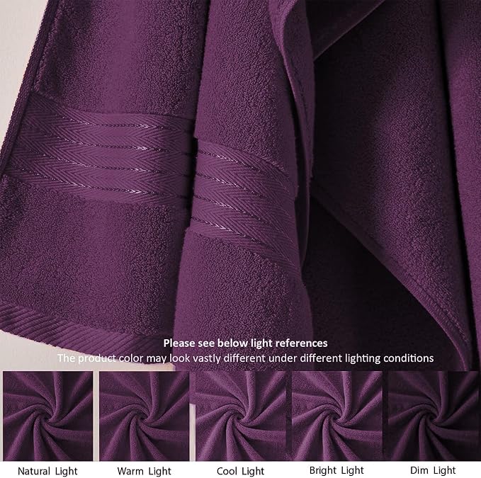 COZYART Luxury Bath Towels 2 PCS, Purple 100% Turkish Cotton 650 GSM | OEKO-Tex 100 Certified Zero Twist Ring Spun, Soft Absorbent Quick Dry, Plush Fluffy, Breathable Hotel Quality for Daily Use