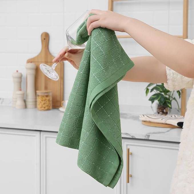Homaxy 100% Cotton Terry Kitchen Towels, Large 8 Pack, Grass Green | Ultra Soft and Absorbent Dish Towels for Kitchen, Suitable for Drying and Washing Dishes