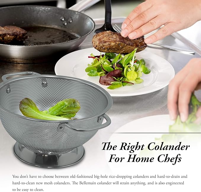 Bellemain Stainless Steel Colander for Kitchen, 3 Qt Pasta & Rice Strainer