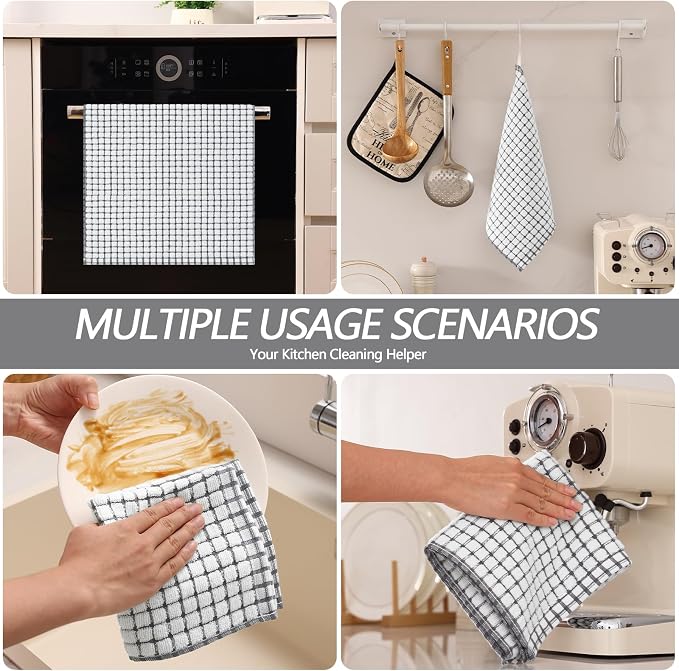 Homaxy Kitchen Towels and Dishcloths Set, Set of 12, Grey | Cotton Terry Kitchen Dish Towels, Super Soft and Absorbent Dish Cloths, 16 x 25 and 12 x 12 Inches