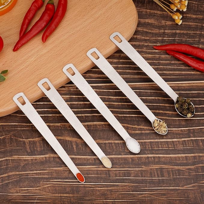 5pcs Mini Measuring Spoon Set, Heavy Duty Stainless Steel | Cooking Baking, Tablespoon Teaspoon for Dry or Liquid Ingredients, Fits in Spice Jar, 1/64 1/32 1/16 1/8 1/4 tsp