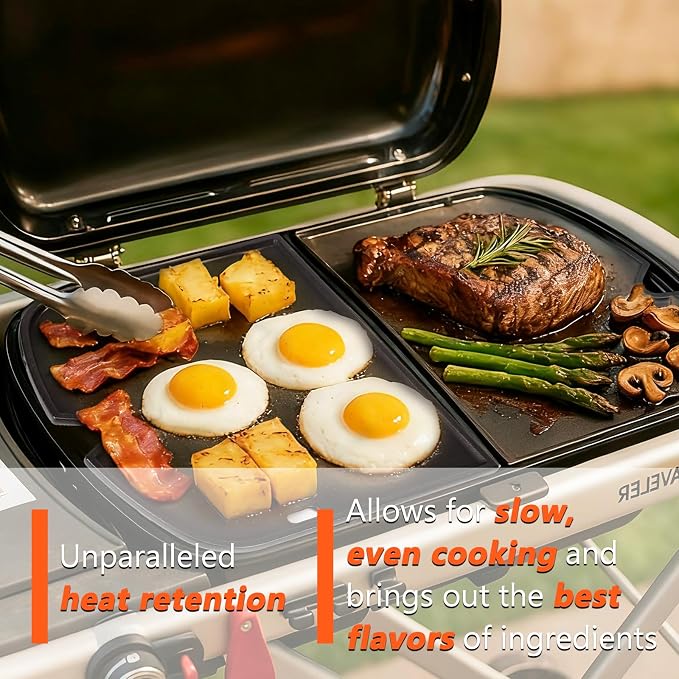 QuliMetal 7034 Cast Iron Griddle for Weber Traveler 9010001 Gas Grill | 13.57 x 12.42 inch cast iron cooking plate for Weber Traveler portable gas grills; replacement for Weber part 7034