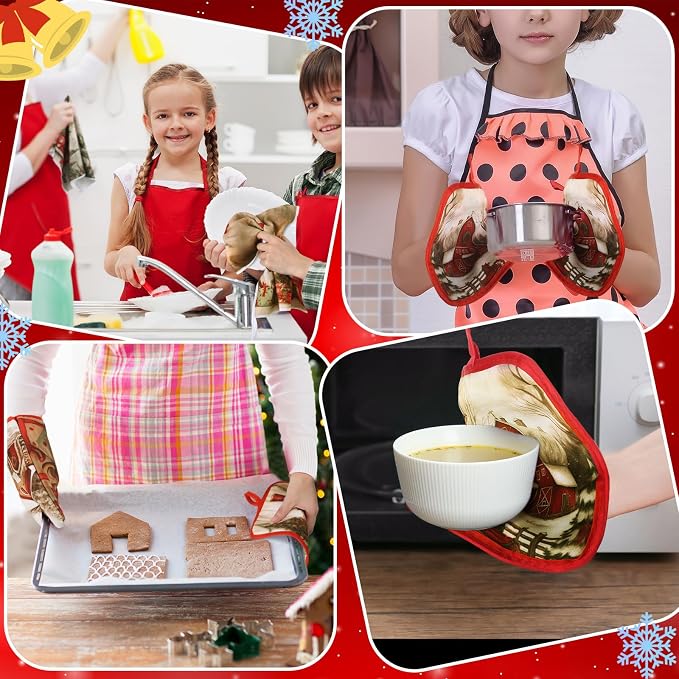 SiliFine 12 Pcs Christmas Kitchen Accessories Set Nutcracker Pot Holders Red Truck Oven Mitts Vintage Winter Church Kitchen Towels for Country Christmas Home Decorations, Cooking Baking Holiday Gifts