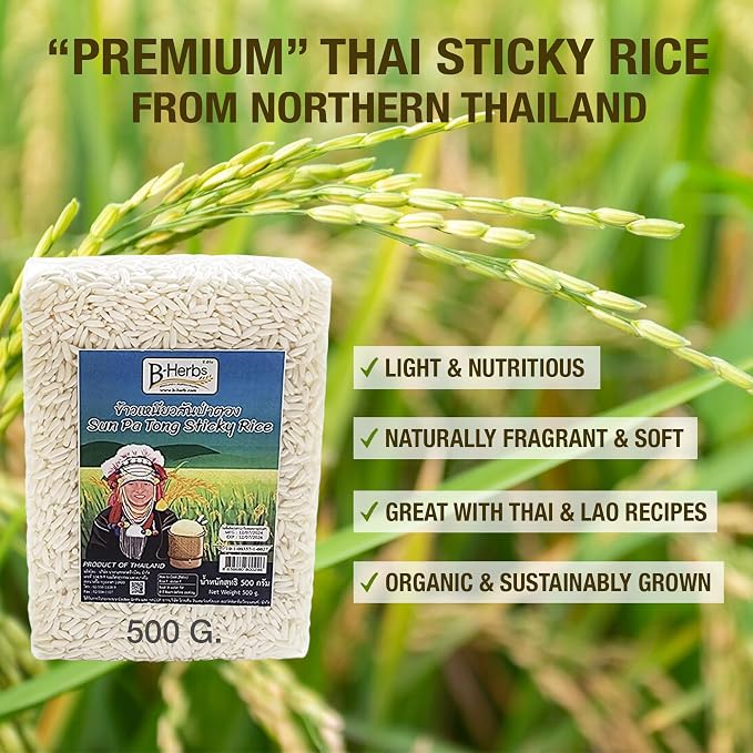 Sticky Rice Essential Starter Set - Includes Steamer Pot, Handcrafted Bamboo Wing Basket, 24” Grade 90 Cheesecloth & 500g. Premium Thai Sticky Rice