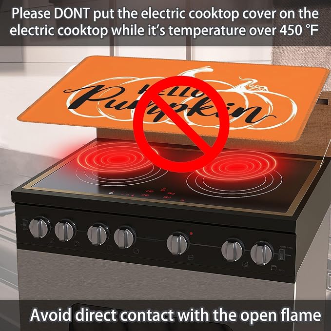Thanksgiving Stove Top Cover for Electric Stove 28" x 20" Hello Pumpkin Glass Flat Heat-Resistant Top Stove Mat Oven Induction Cooktop Mat for Kitchen Ceramic Countertop