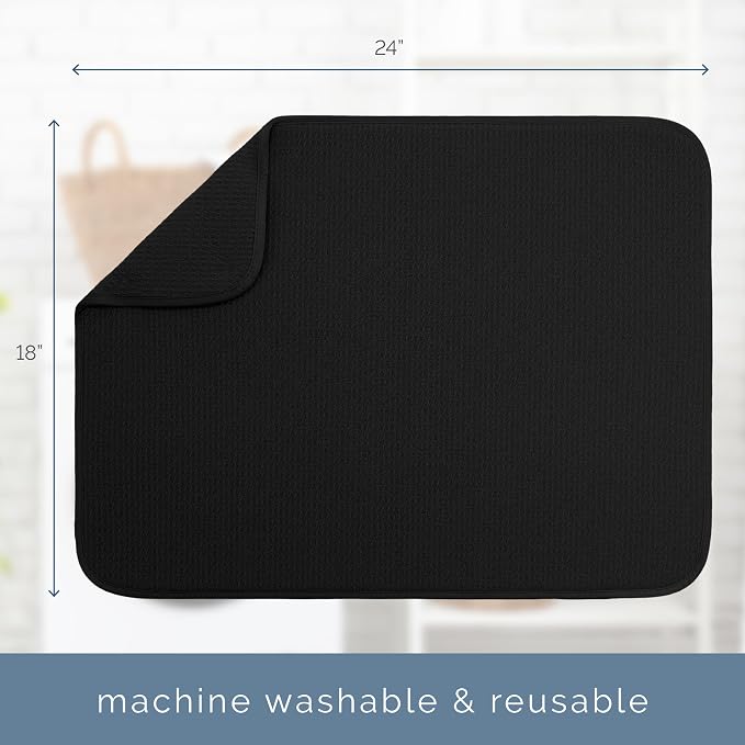 S&T INC. Dish Drying Mat, 18" x 24", XL, Black | Absorbent Microfiber, Extra Large Kitchen Counter Mat for Dishes, Utensils, Pots and Pans, Machine Washable