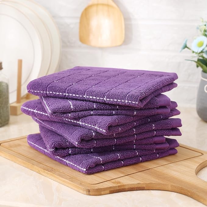 Homaxy 100% Cotton Terry Kitchen Dish Cloths, 6 Pack, Purple | Ultra Soft and Absorbent, Suitable for Drying and Washing Dishes