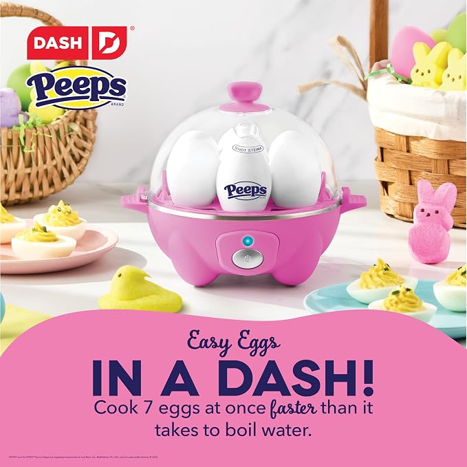 PEEPS & Dash Rapid Egg Cooker, Bunny Omelette Mold, Pink | Electric Egg Poacher, Boiler, Steamer & Omelette Maker Machine, Soft or Poached Eggs for Breakfast, Auto Shut-Off, BPA-Free
