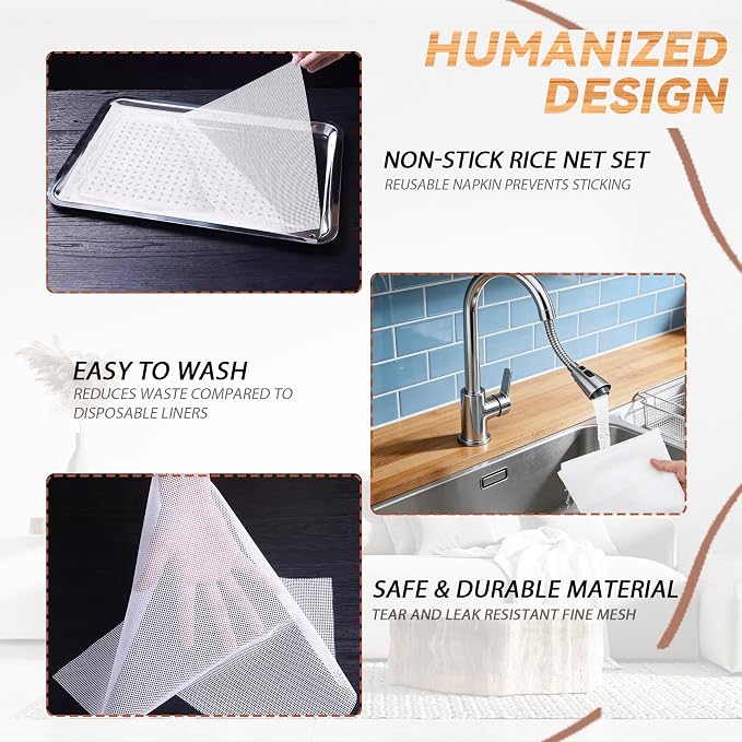 4 Pack 45.3"x 39.4" Sushi Rice Cooking Net | Non-Stick Rice Cooker Napkin, Fine Mesh Rice Cooker Napkins, Cooking Rice Steamer Cloths for Homes, Restaurants, Camping