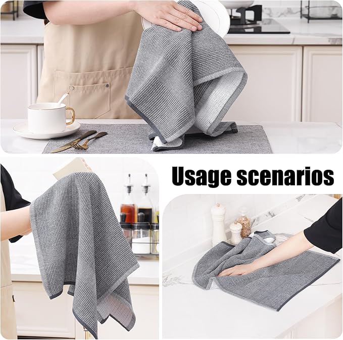 Homaxy 380 GSM Cotton Premium Kitchen Towels 6 Pack, 18"x 28", Grey | Flat and Terry Dish Towels, Highly Absorbent Tea Towel Set with Hanging Loop, Soft Utility Kitchen Hand Towels