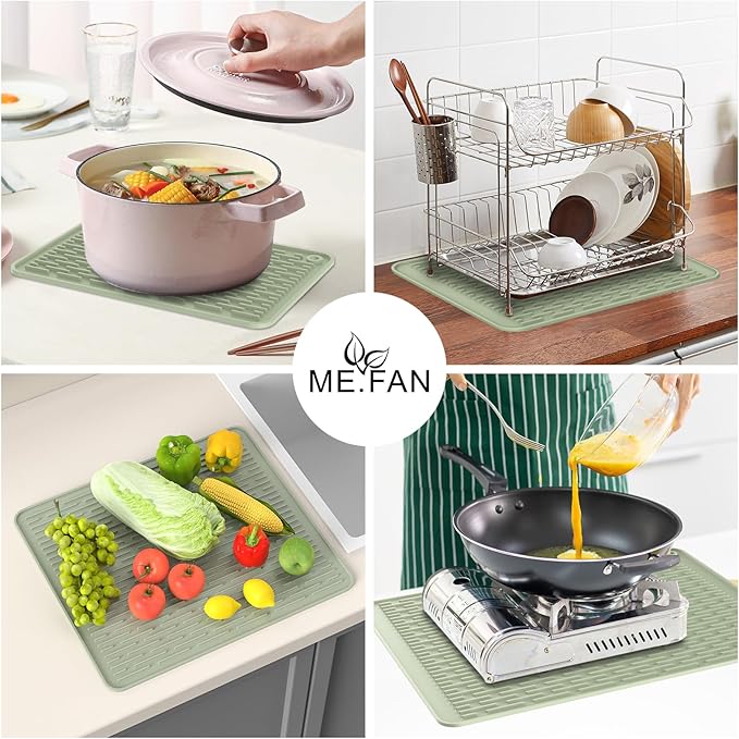 ME.FAN Silicone Dish Drying Mat for Kitchen Counter, Dish Drying Pad for Sink, Refrigerator or Drawer, Countertop Protection Pad XL - 23''×17''- Desert Sage