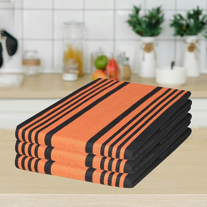Urban Villa Kitchen Towels Cotton Dish Towels 20”x30” (Set of 6) Orange Blk