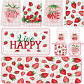 Fourluoo 10 Pcs Strawberry Kitchen Decor Sets 4 Pink Plaid Kitchen Dish Towels 2 Cute Pot Holders 2 Oven Mitts Glove 2 Summer Non Slip Rugs and Mats for Floor Home Decorations Accessories Mom Gift