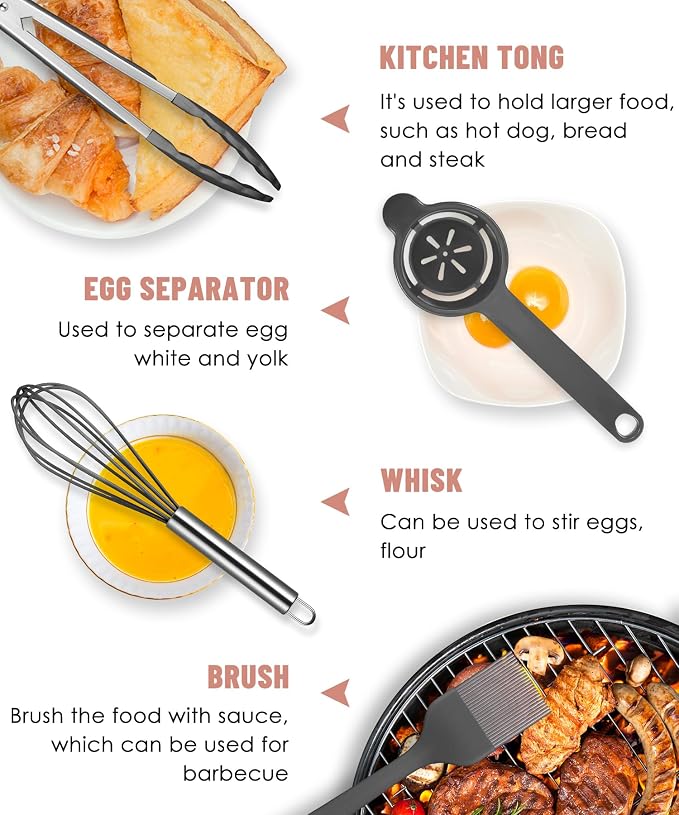 Gray Kitchen Utensils Set-12 Pieces Silicone Cooking Utensils Set | Dishwasher Safe 392°F Heat Resistant Spatula Set Kitchen Utensil Set for Nonstick Cookware,Best Kitchen Tools with Holder