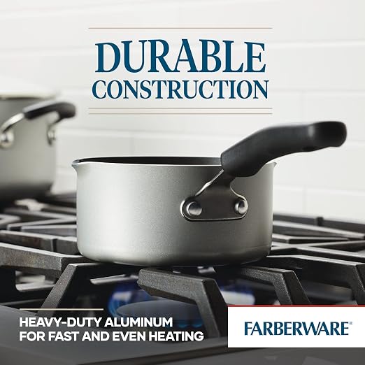 Farberware Cookstart Aluminum DiamondMax Nonstick Straining Saucepan, Kitchen Cookware, 1-Quart, Silver